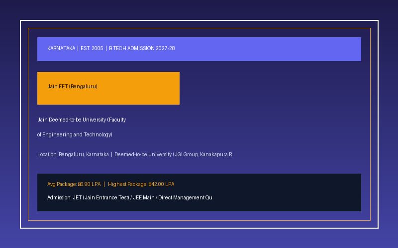 Jain FET (Jain Deemed-to-be University (Faculty of Engineering and Technology)), Bengaluru - Top 37 Engineering Colleges in Tamil Nadu 2027-28: TNEA, Deemed Universities & Management Quota | B.Tech Direct Admission 2027-28 & Management Quota Fees